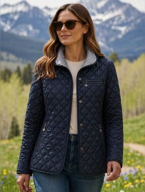 Quilted Jacket Navy Lightweight Spring Coat Women’s Size 16